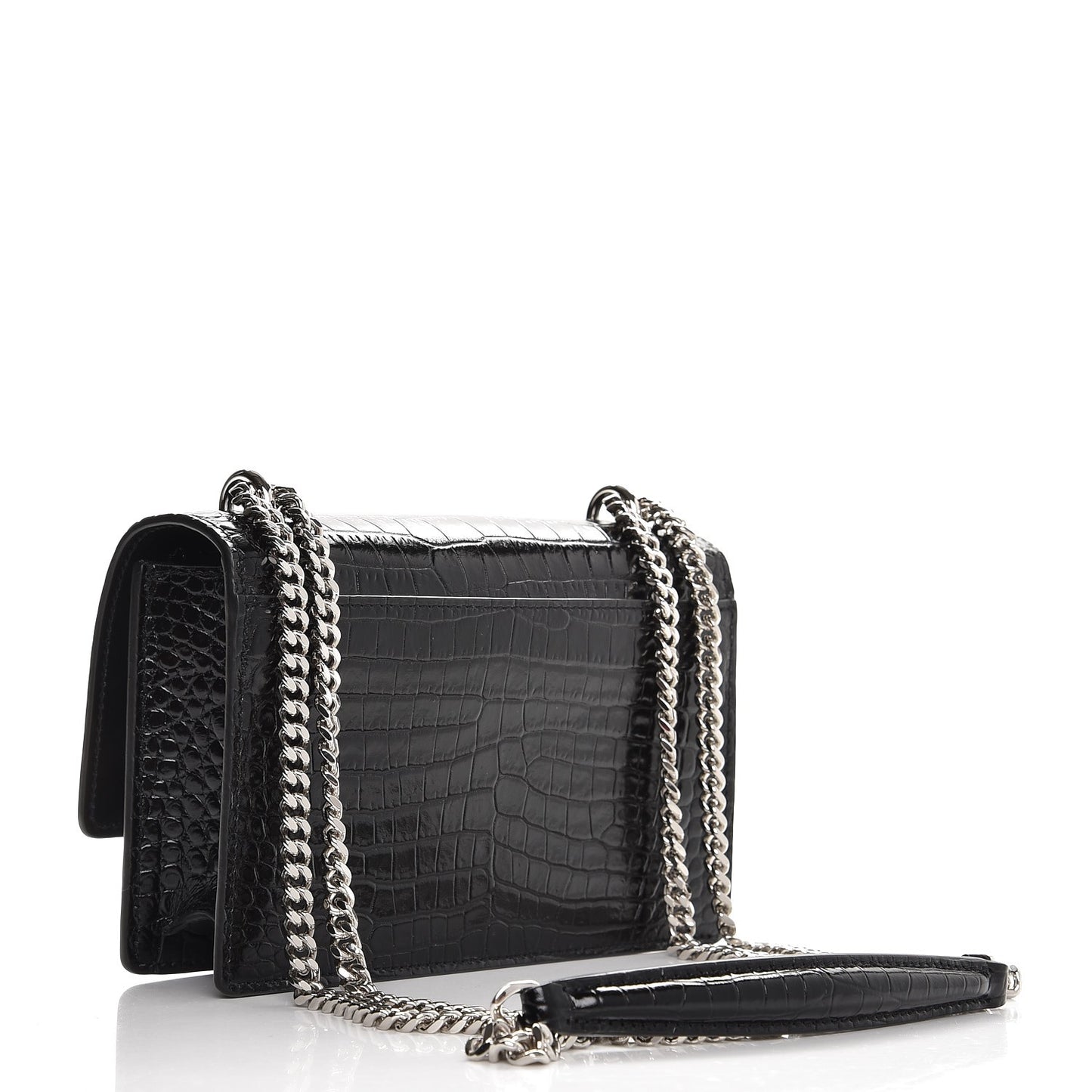 Calfskin Crocodile Embossed Monogram Sunset Chain Wallet Black