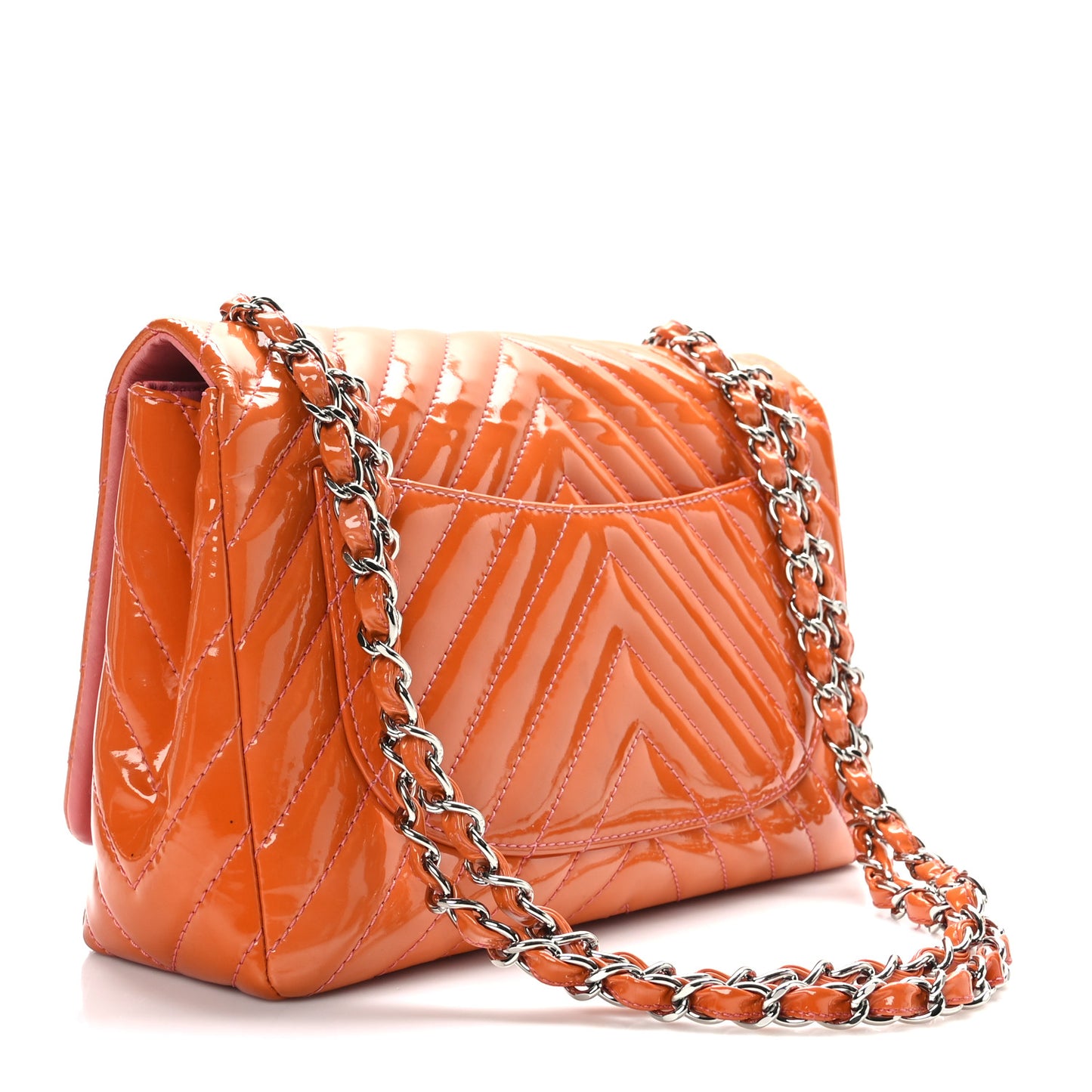 Patent Chevron Quilted Jumbo Single Flap Pink