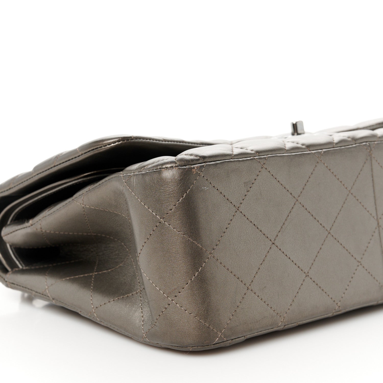 Chanel Metallic Lambskin Quilted Jumbo Double Flap Pewter 10 of 13