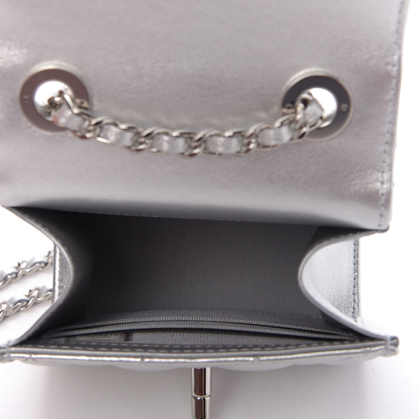 Metallic Lambskin Quilted Mini Trendy CC Clutch With Chain Silver