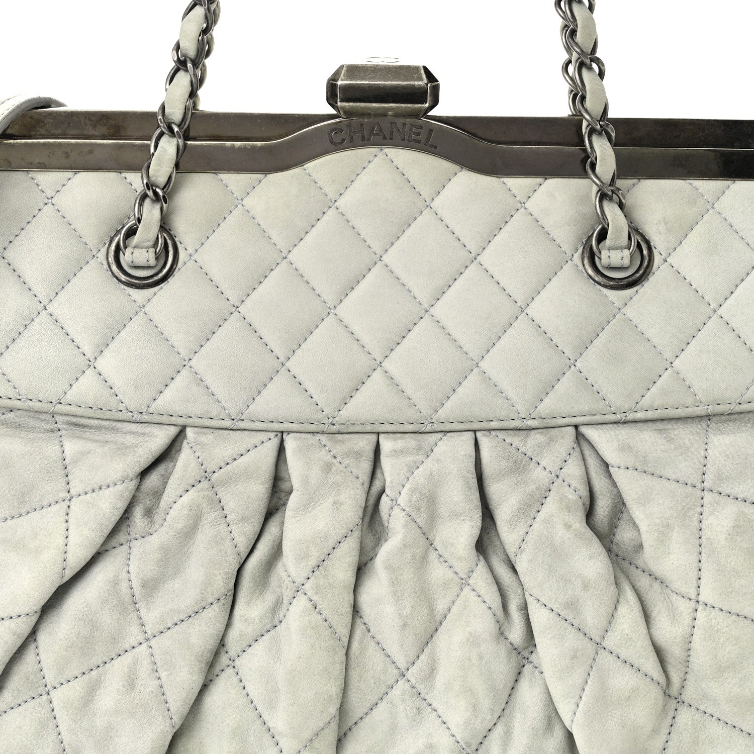 Chanel Iridescent Calfskin Chic Quilt Frame Tote Light Grey 8 of 10