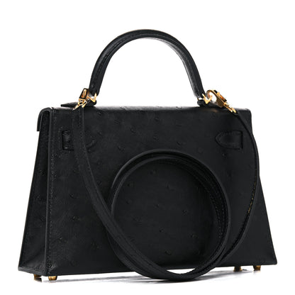 Hermes Ostrich Kelly Sellier Mini 20 Black 3 of 13