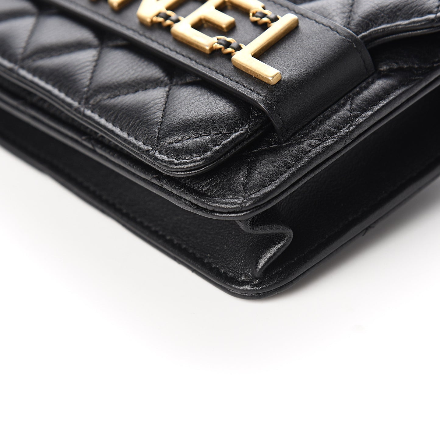 Calfskin Quilted Logo Wallet On Chain WOC Black