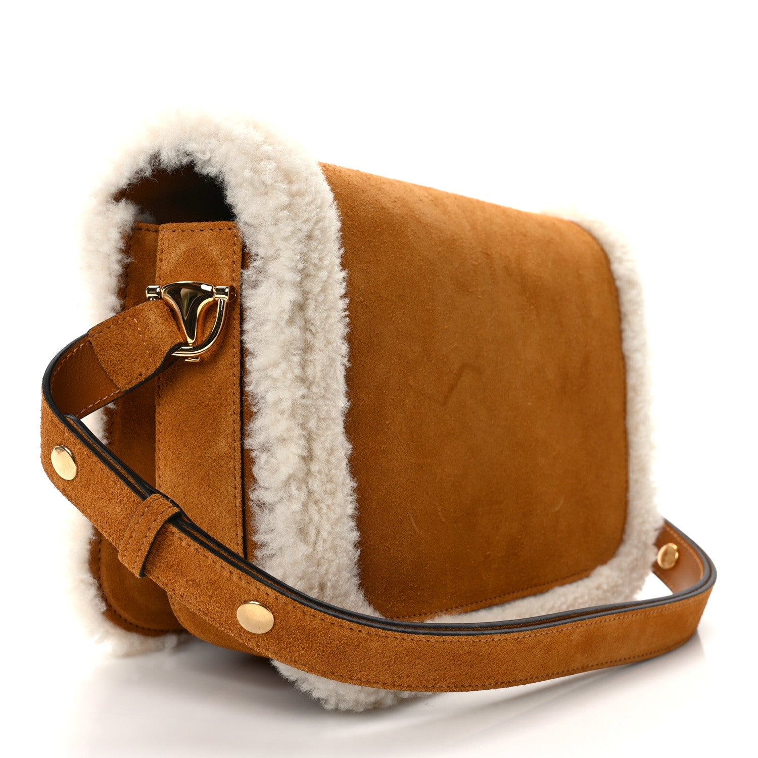 Gucci Suede Shearling Horsebit 1955 Shoulder Bag Brown 3 of 11