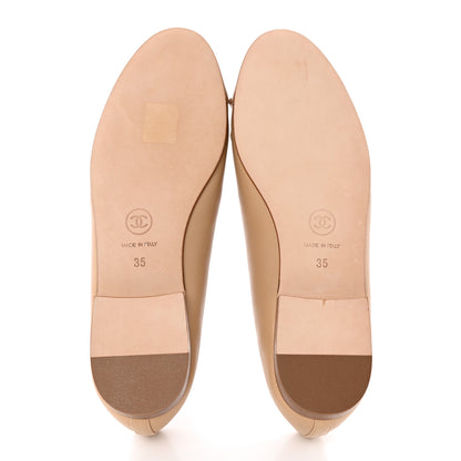 Chanel Lambskin Cap Toe CC Ballerina Flats 35 Beige 5 of 12