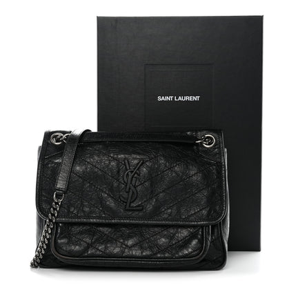 Saint Laurent Crinkled Calfskin Matelasse Monogram Medium Niki Chain Satchel Black 3 of 11