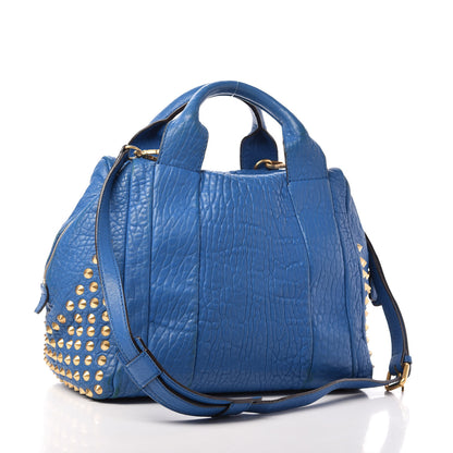 MCM Lambskin Studded Shoulder Bag Blue 3 of 14