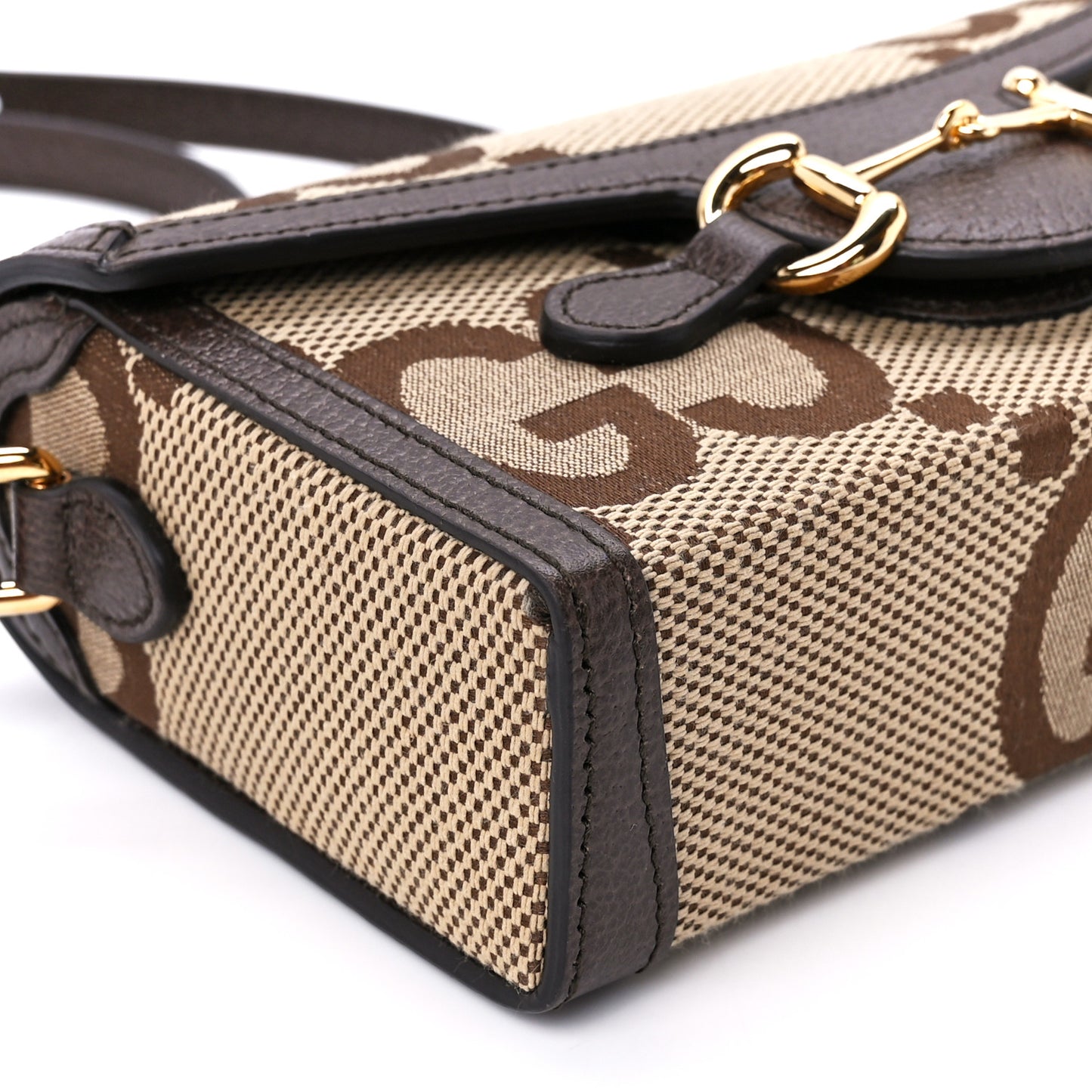 Monogram Jumbo GG Textured Dollar Calfskin Mini Horsebit 1955 Shoulder Bag Camel Ebony New Acero
