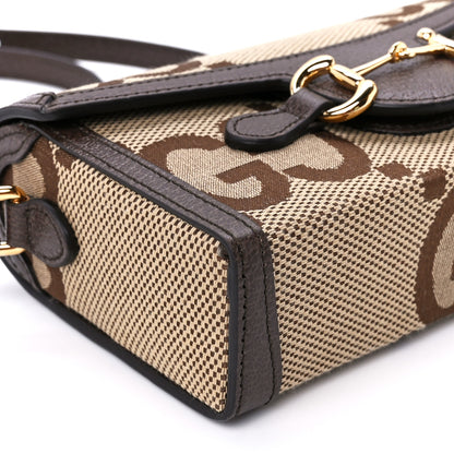 Gucci Monogram Jumbo GG Textured Dollar Calfskin Mini Horsebit 1955 Shoulder Bag Camel Ebony New Acero 11 of 12