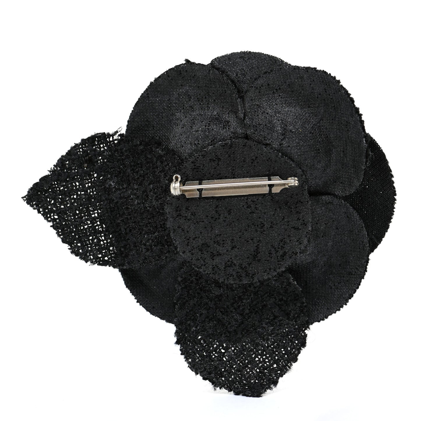 Tweed Camellia Pin Brooch Black
