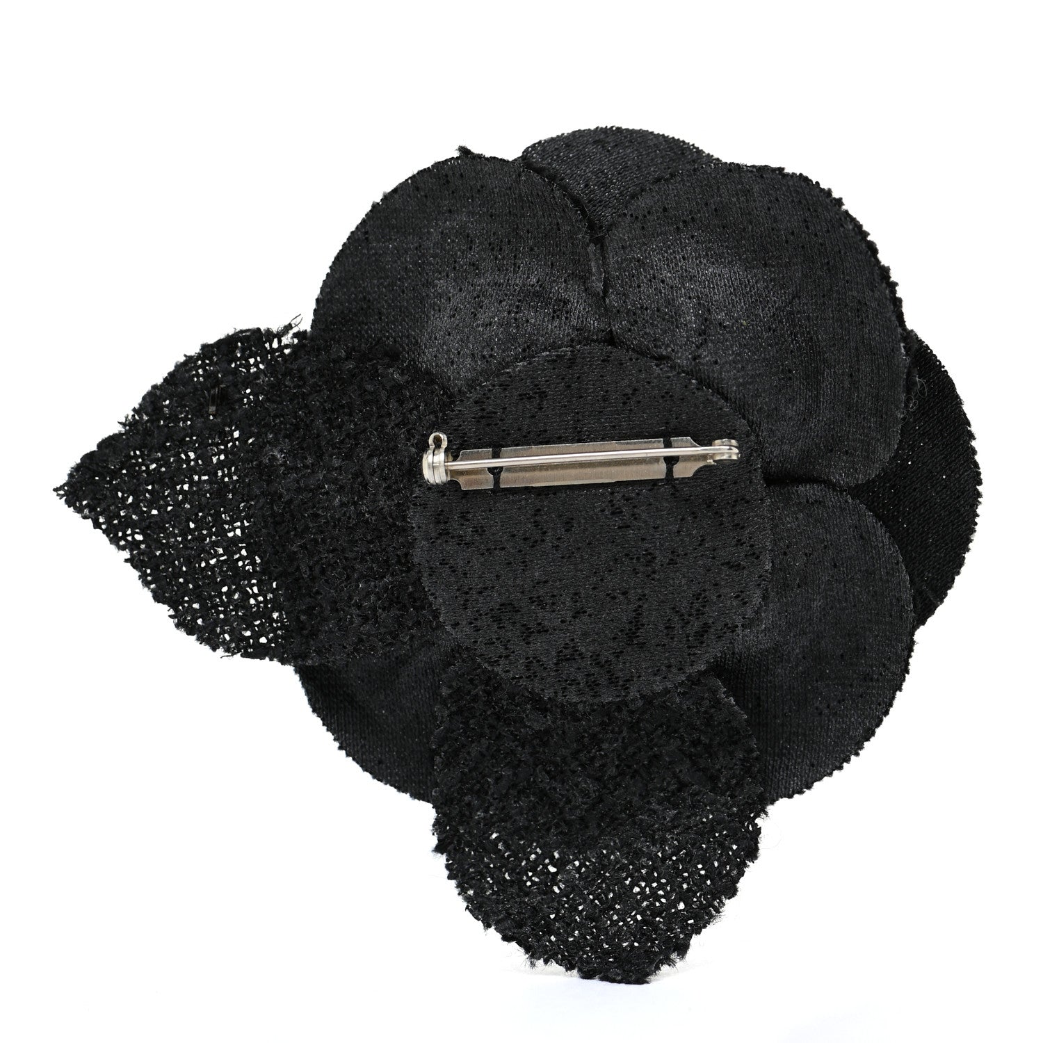 Chanel Tweed Camellia Pin Brooch Black 3 of 4
