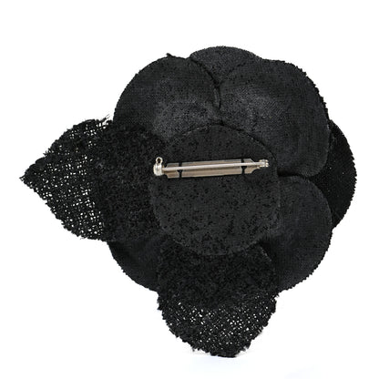 Chanel Tweed Camellia Pin Brooch Black 3 of 4