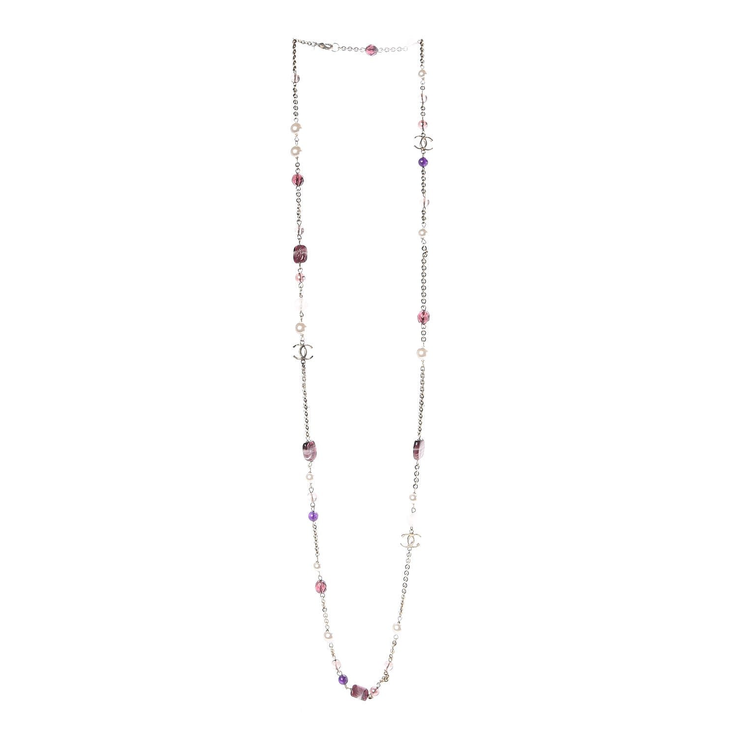 Chanel Pearl CC Beaded Long Necklace Purple 3 of 5