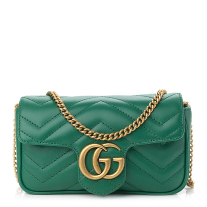 Gucci Calfskin Matelasse Super Mini GG Marmont Shoulder Bag Emerald Green 1 of 10