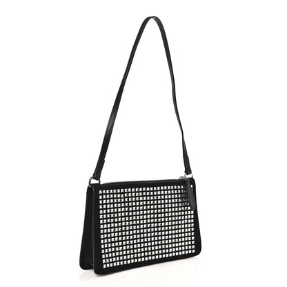 Burberry Suede Crystal Embellished TB Hotfix Shoulder Pouch Black 3 of 8
