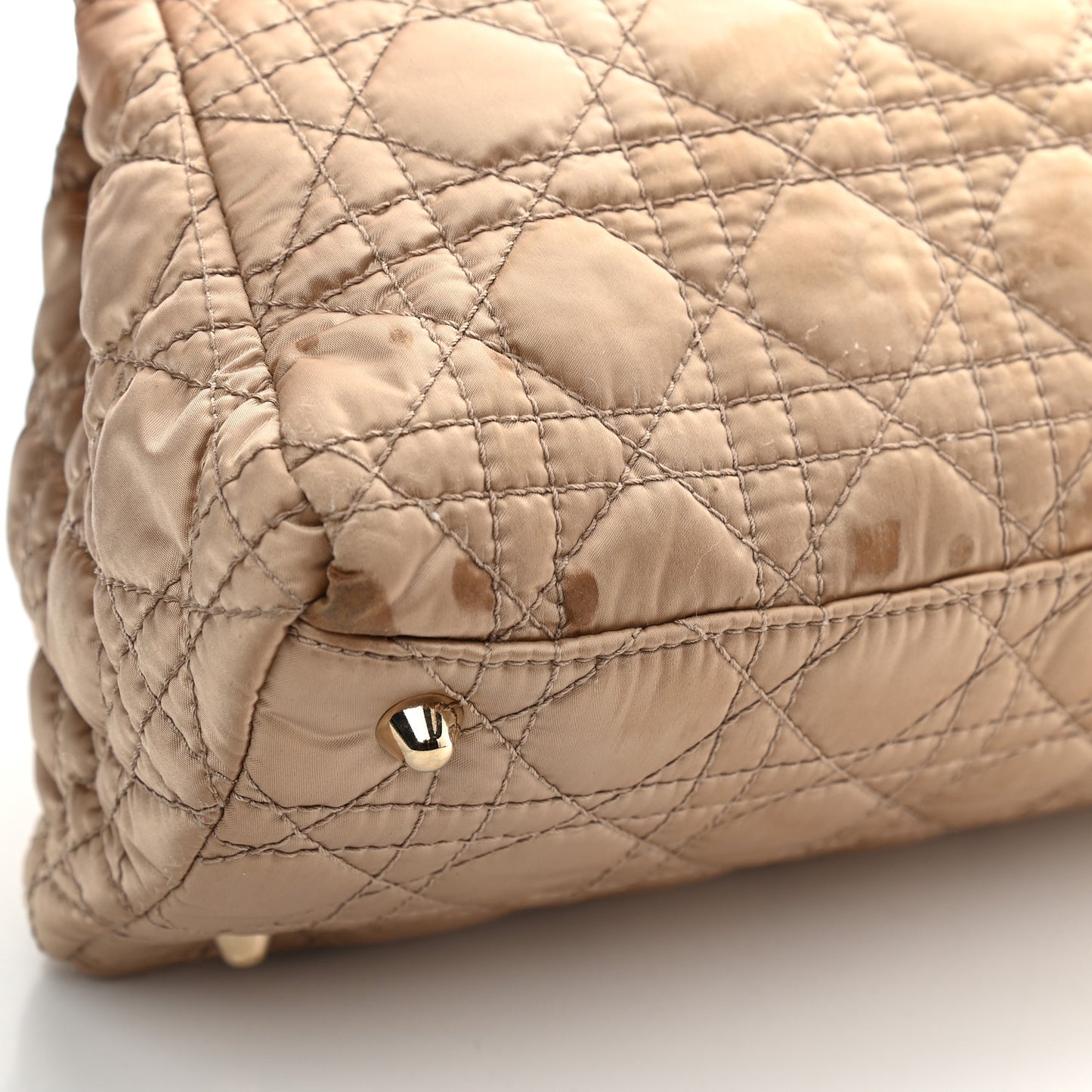 Satin Cannage Charming Lock Flap Shoulder Bag Beige