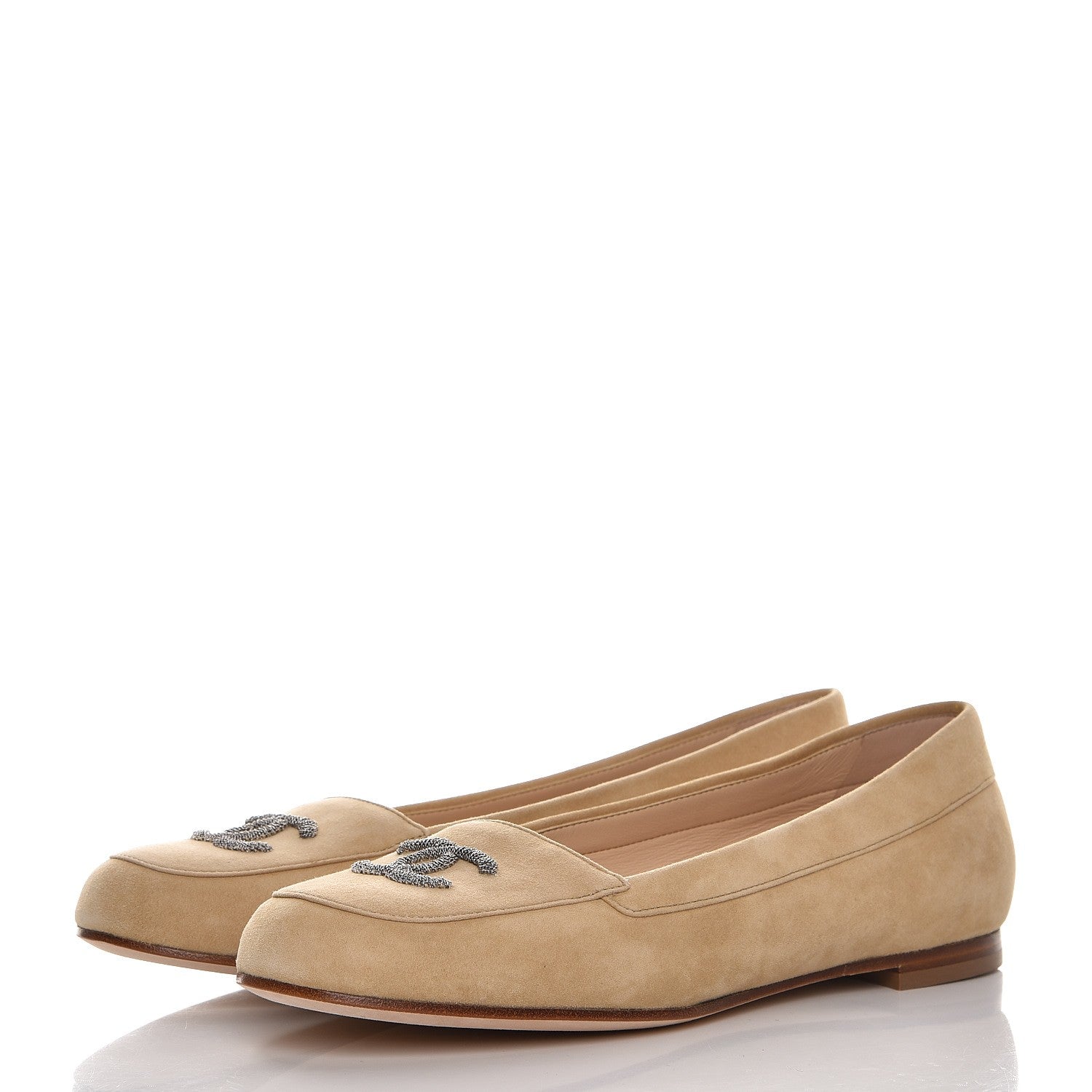 Chanel Kid Suede CC Flats 40 Beige 3 of 9