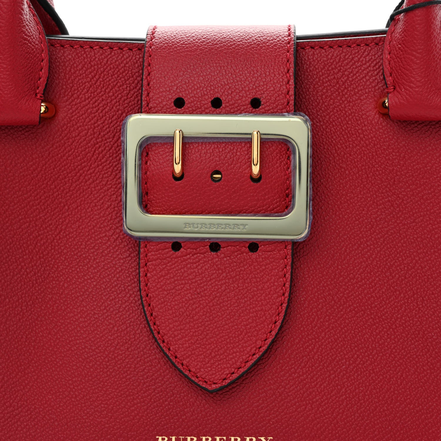 Burberry Soft Grain Calfskin Small Buckle Tote Parade Red 9 of 13