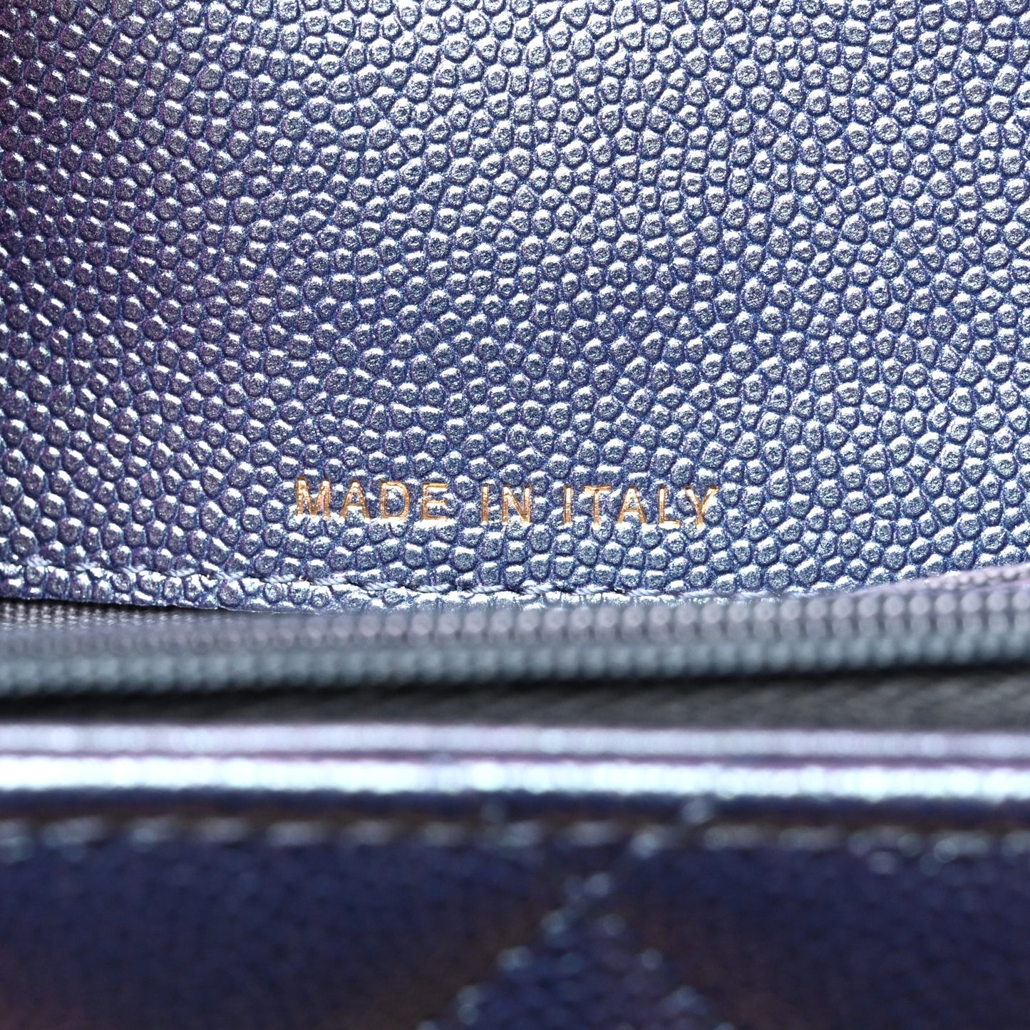 Iridescent Caviar Quilted Large Gusset Flap Wallet Dark Blue