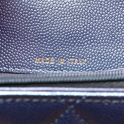 Chanel Iridescent Caviar Quilted Large Gusset Flap Wallet Dark Blue 7 of 12