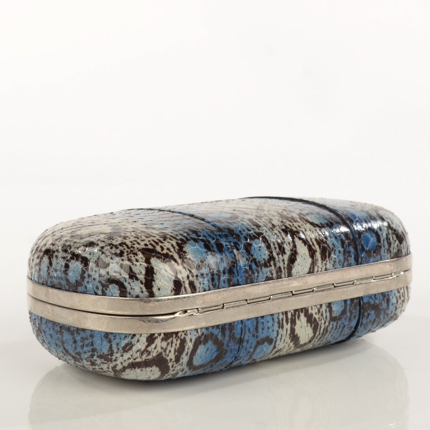 Snakeskin Skull Box Clutch Blue