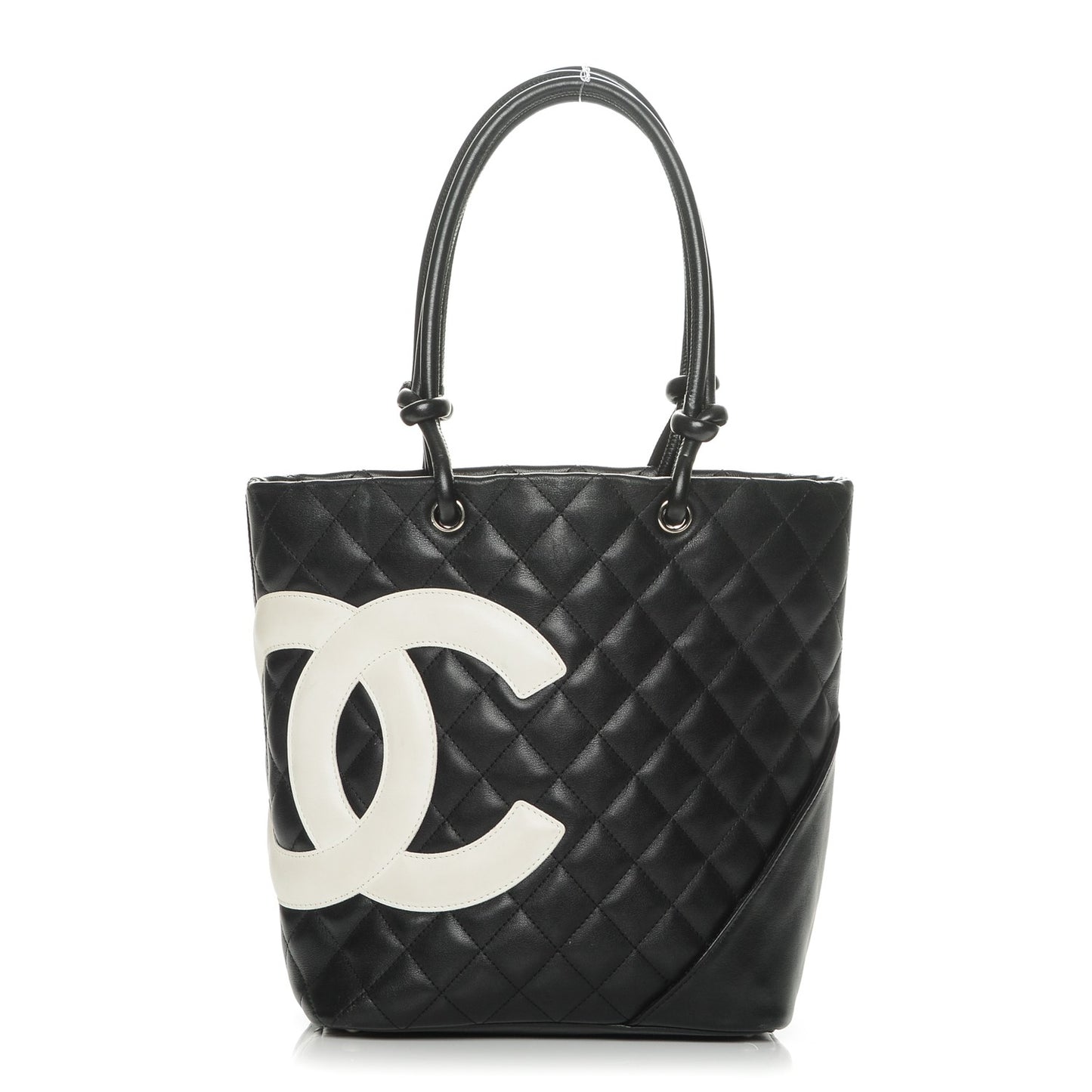 Calfskin Quilted Medium Cambon Tote Black White
