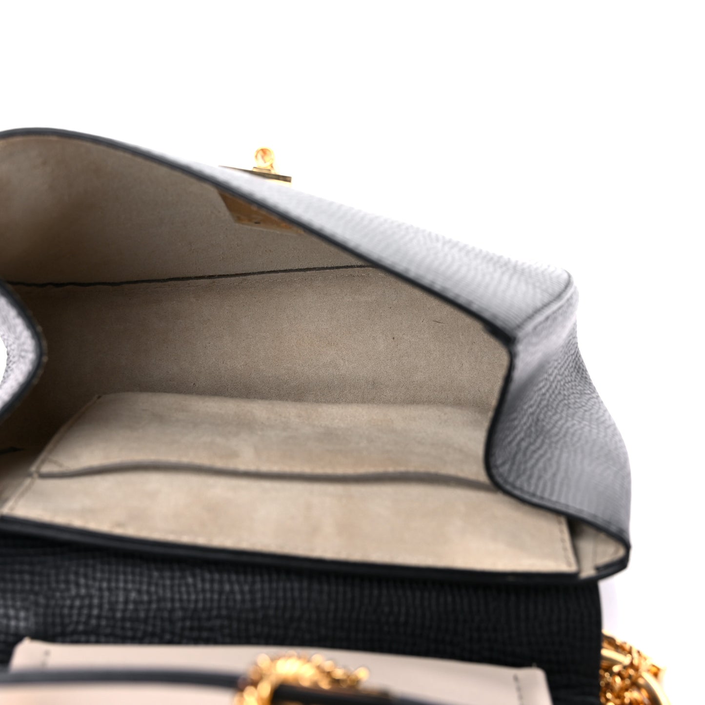 Grained Calfskin Lambskin Bi-Color Drew Shoulder Bag Black Powder Beige