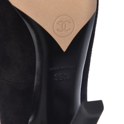 Chanel Suede Calfskin Grosgrain CC Pumps 35.5 Black 7 of 9