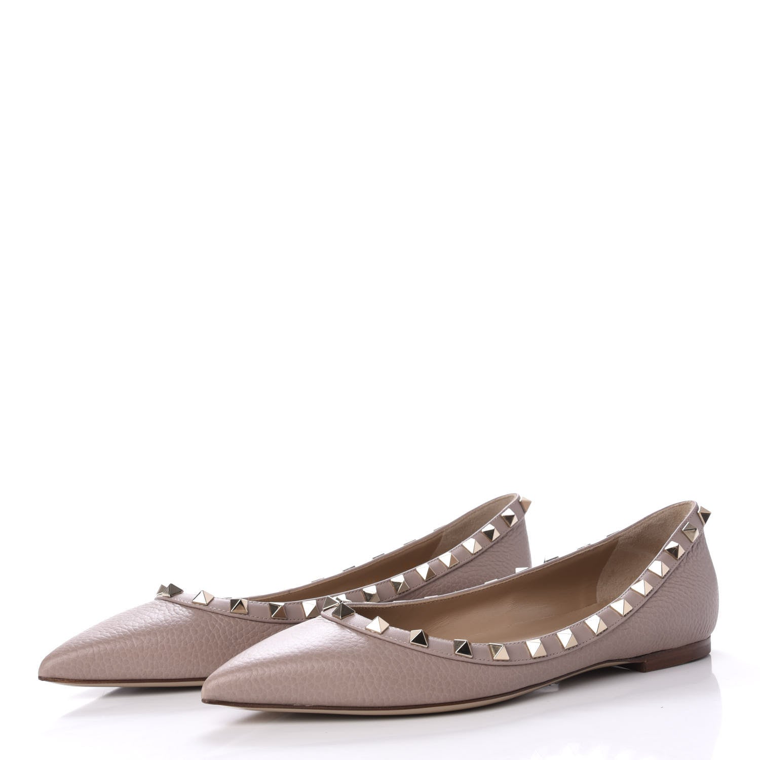 Valentino Garavani Pebbled Calfskin Rockstud Ballerina Flats 38 Poudre 3 of 9