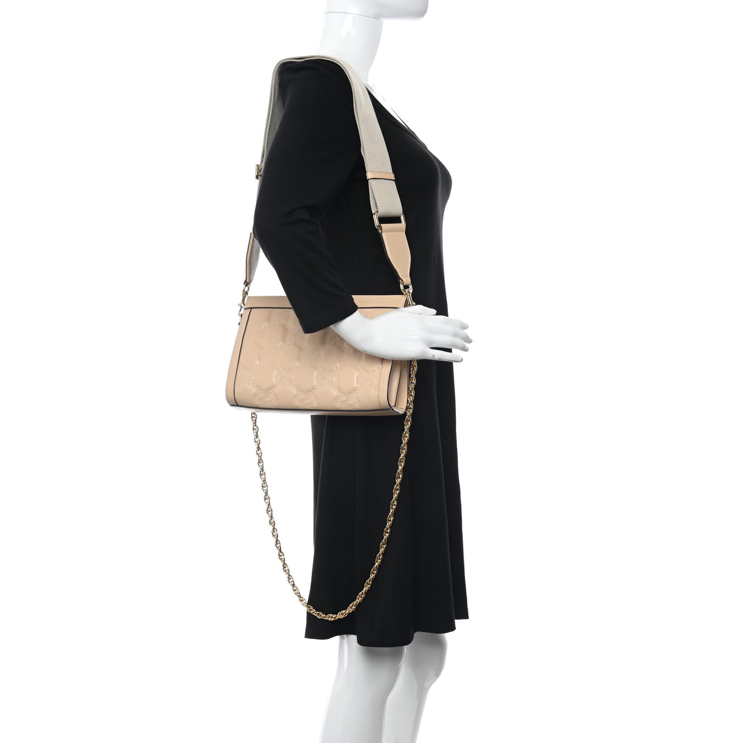 Calfskin GG Matelasse Small Slim Chain Shoulder Bag Naturale