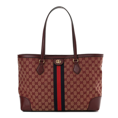 Gucci Monogram Textured Dollar Calfskin Web Medium Ophidia Shopping Tote Sahara Rubino Chardonnay 1 of 11