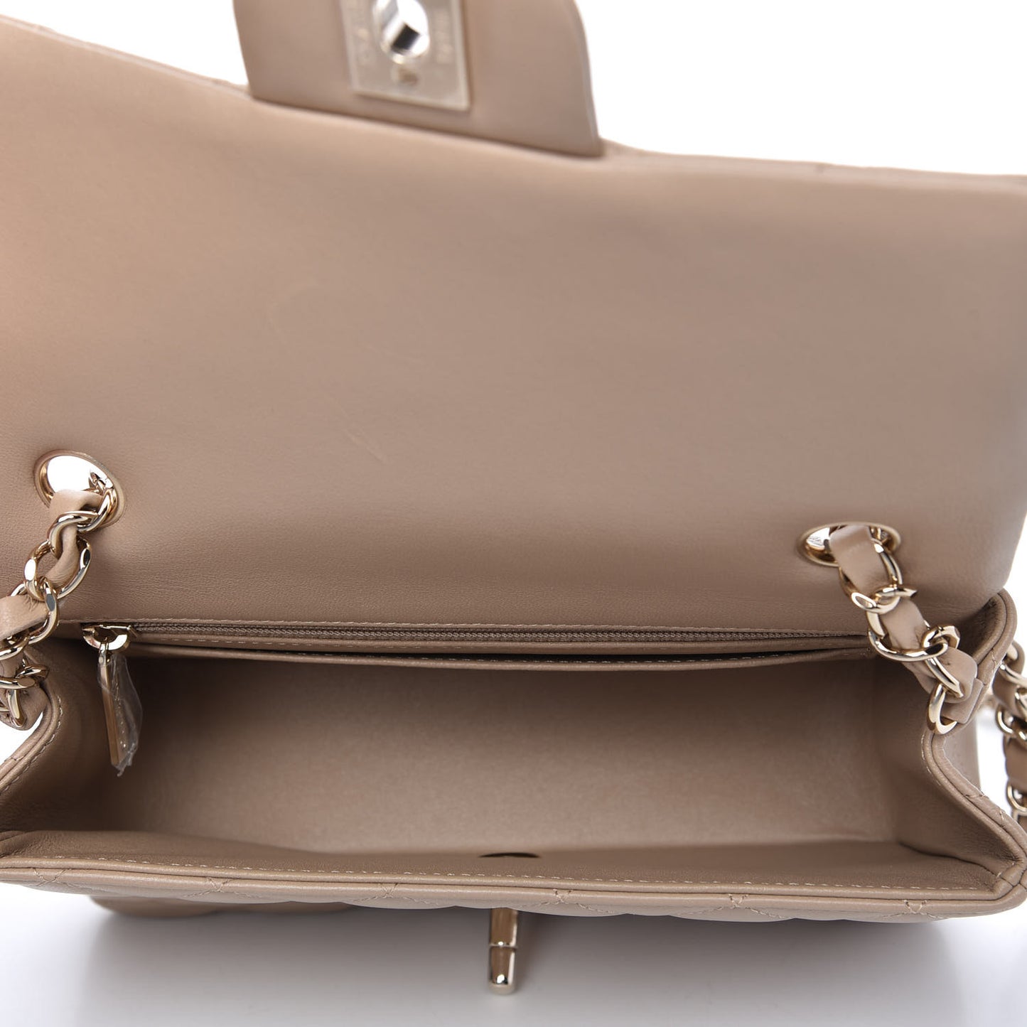 Lambskin Quilted Mini Rectangular Flap Dark Beige