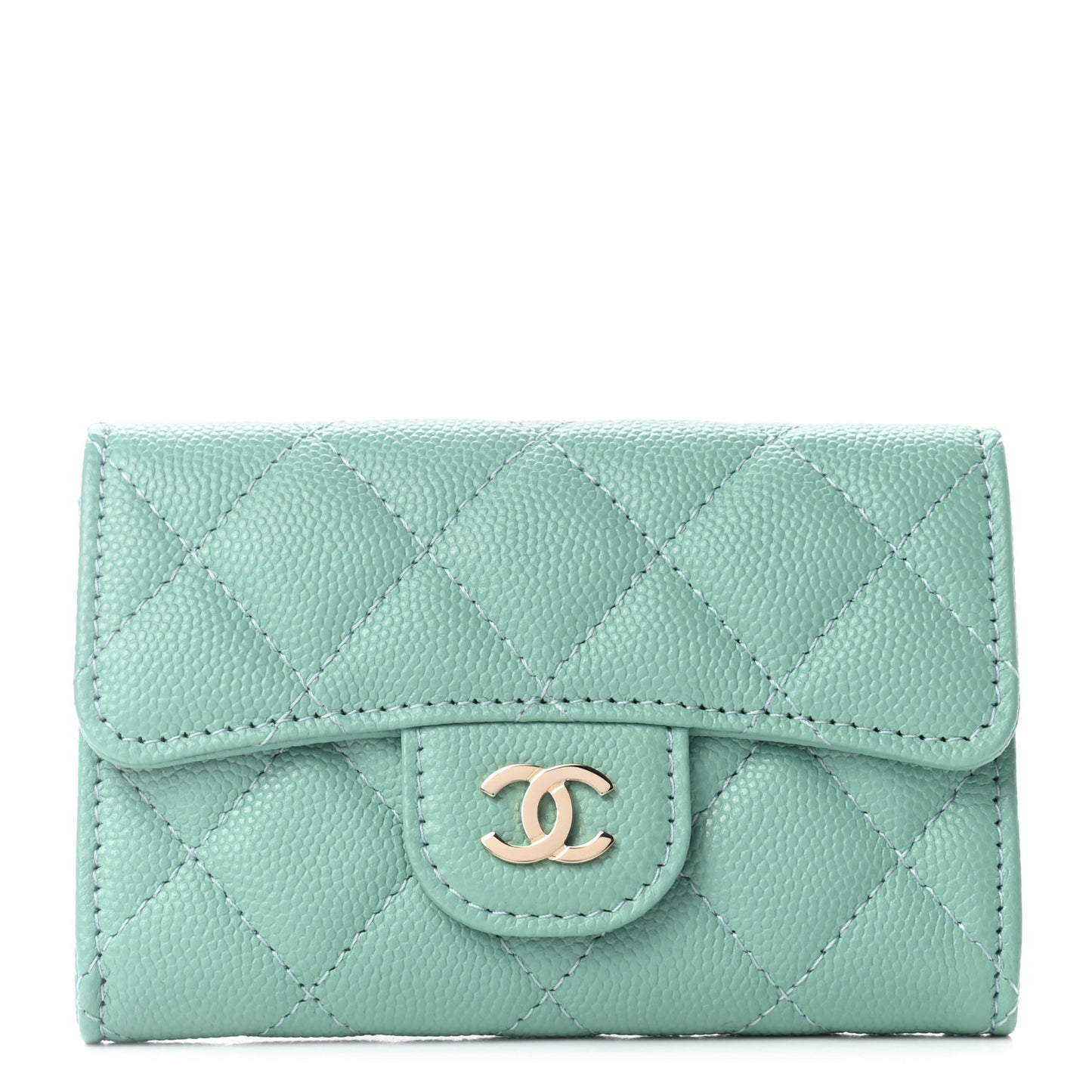 Caviar Quilted Flap Card Holder Wallet Light Green