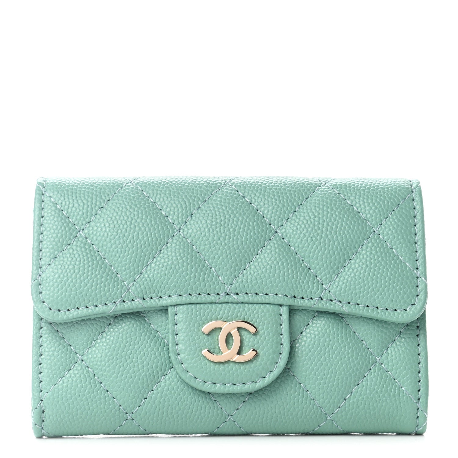 Chanel Caviar Quilted Flap Card Holder Wallet Light Green 1 of 9