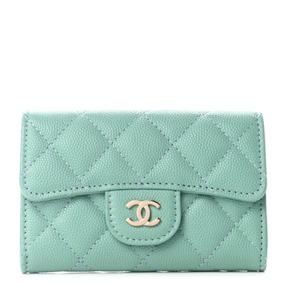 Chanel Caviar Quilted Flap Card Holder Wallet Light Green 1 of 9