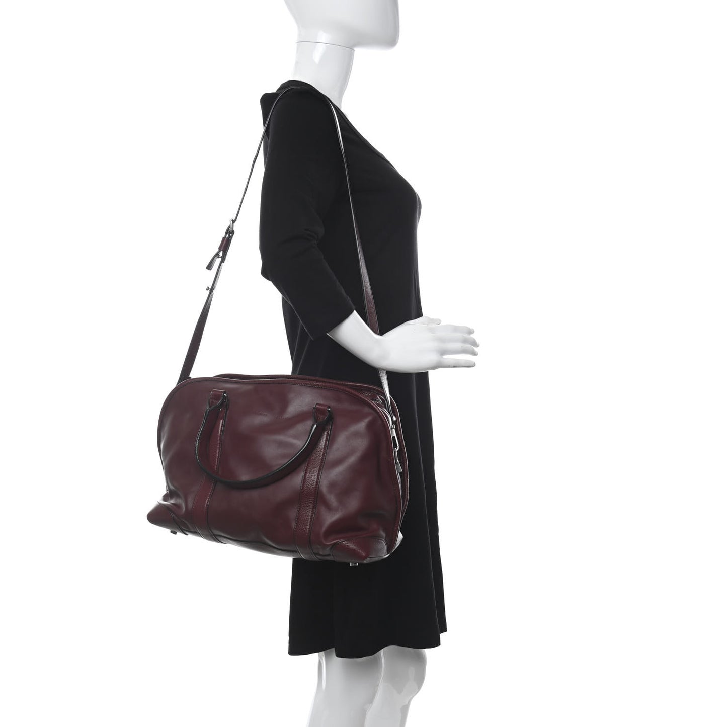 Calfskin Top Handle Satchel Bag Burgundy