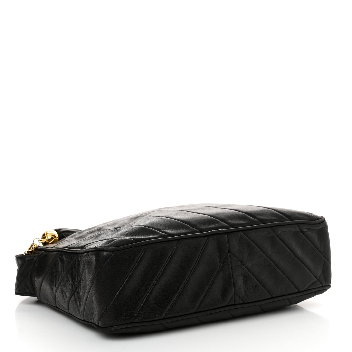 Lambskin Chevron Quilted Tassel Camera Case Black