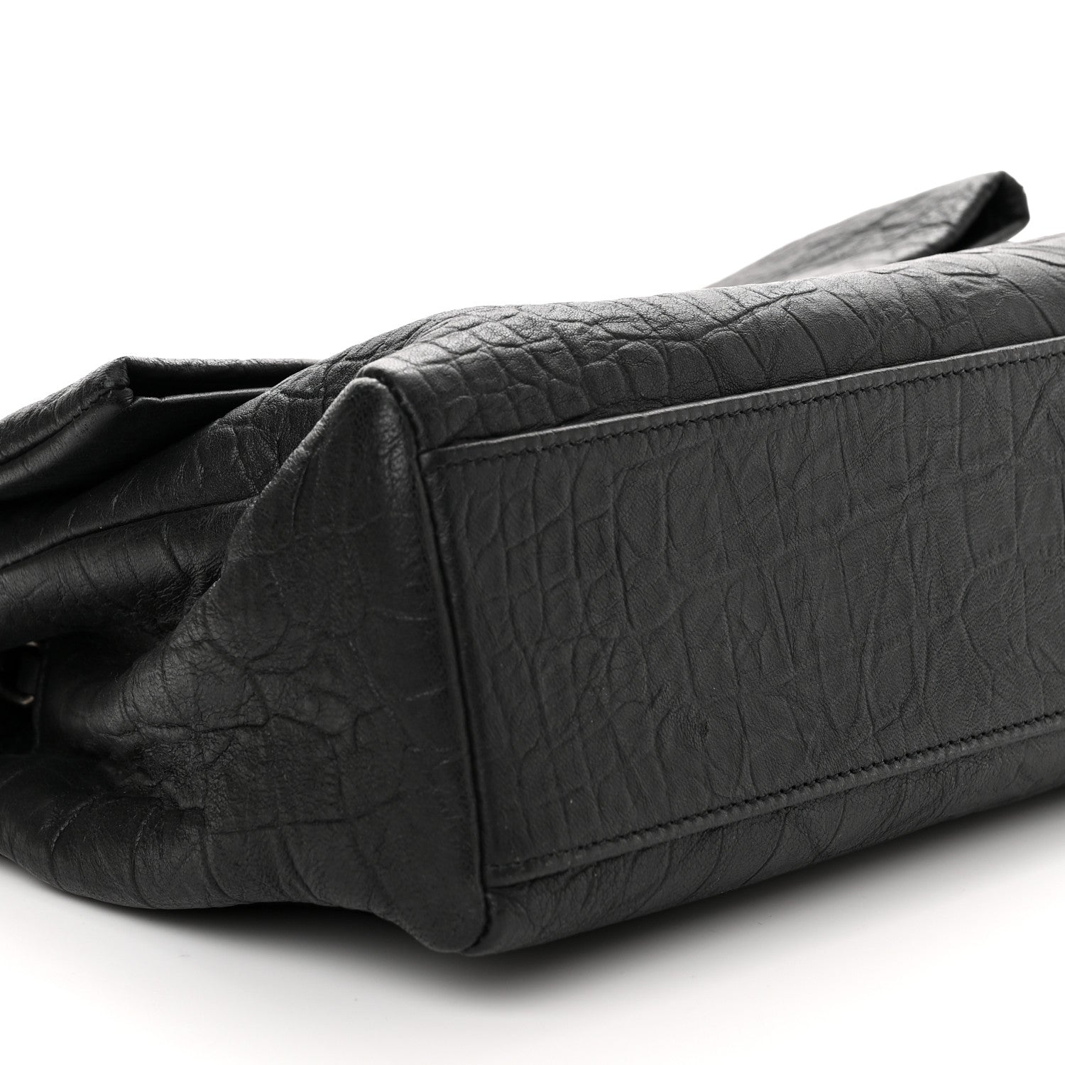 Saint Laurent Calfskin Crocodile Embossed Medium West Hollywood Monogram Fold-Over Black 10 of 11