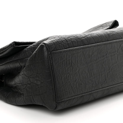 Saint Laurent Calfskin Crocodile Embossed Medium West Hollywood Monogram Fold-Over Black 10 of 11