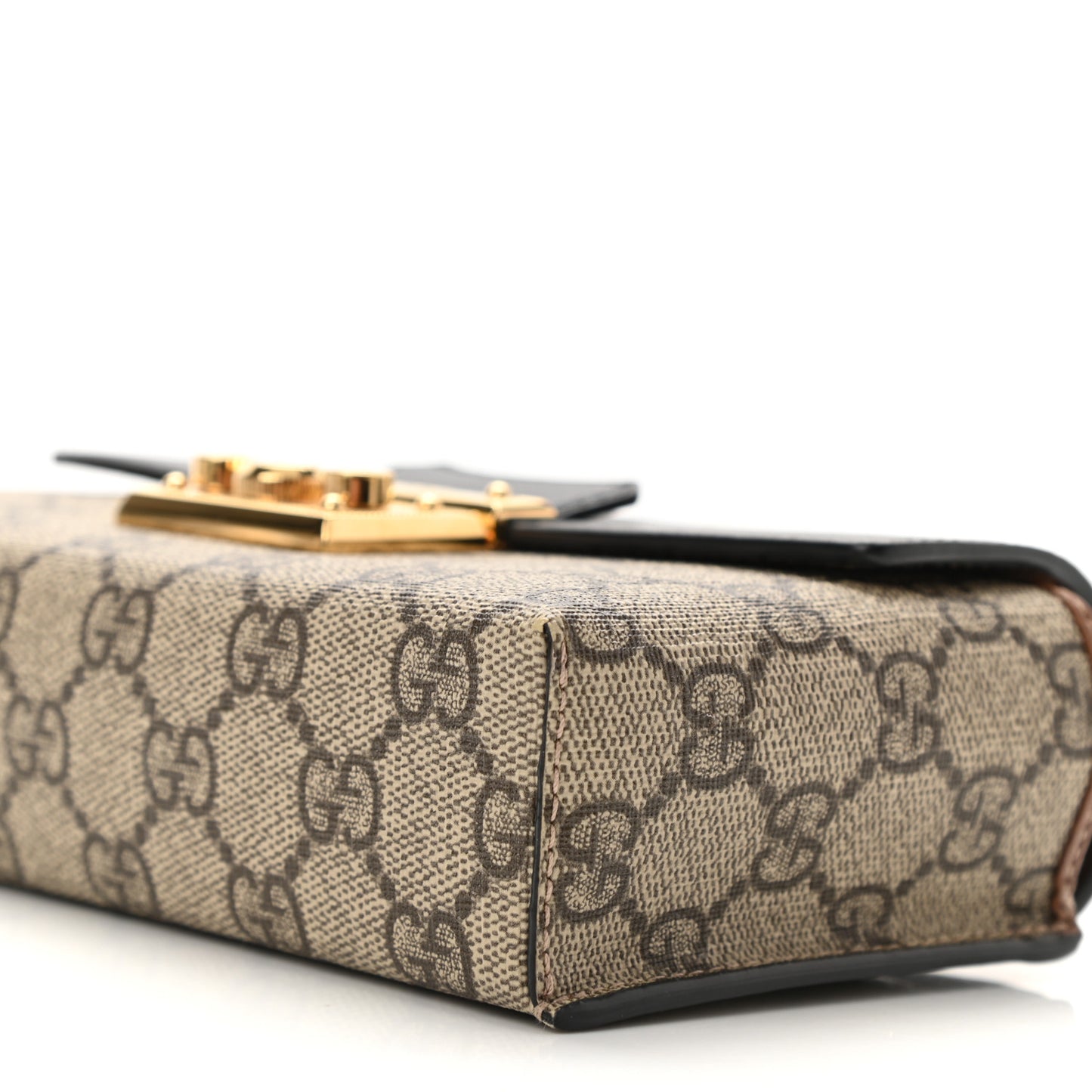 GG Supreme Monogram Calfskin Mini Padlock Top Handle Shoulder Bag Beige Black Cuir