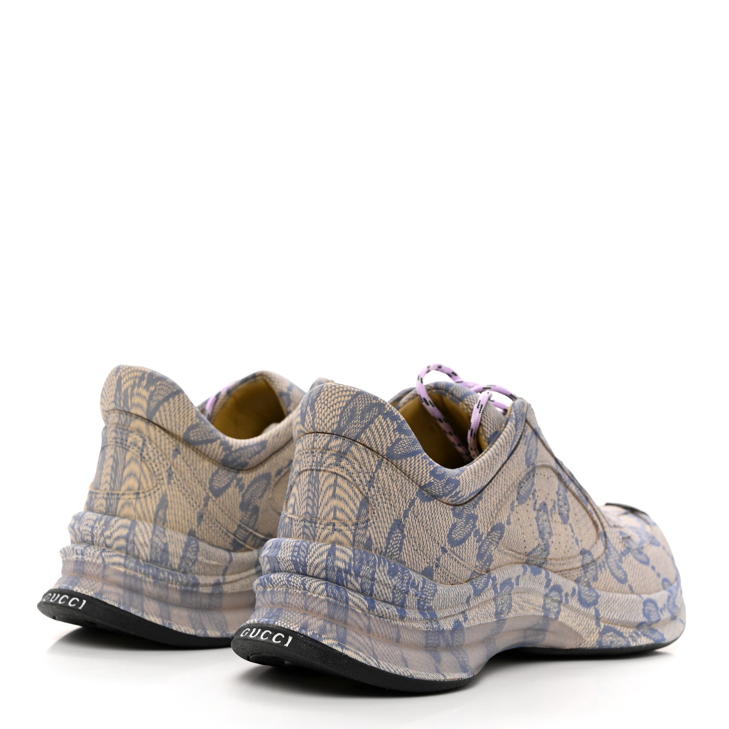 Gucci Ultralight Plume Calfskin Monogram Printed Mens Gucci Run Sneakers 10.5 Beige Blue 4 of 8