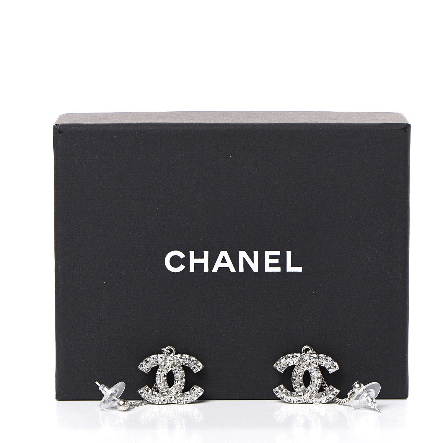 Chanel Baguette Crystal CC Drop Earrings Silver 5 of 5