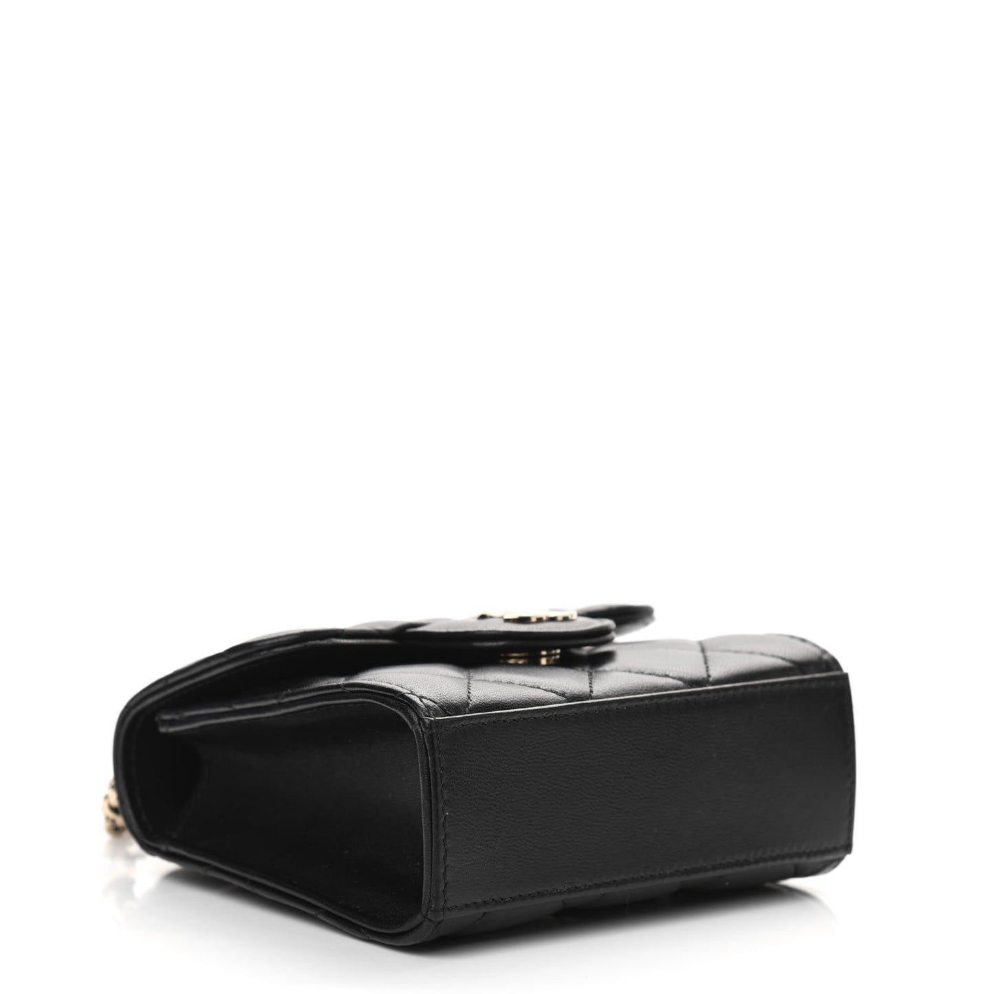 Lambskin Quilted Top Handle Flap Clutch With Chain Black