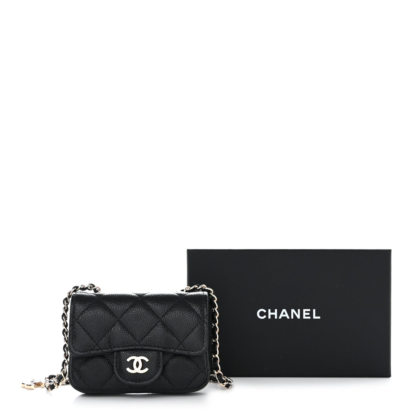 Caviar Quilted Mini Chain Belt Bag Black