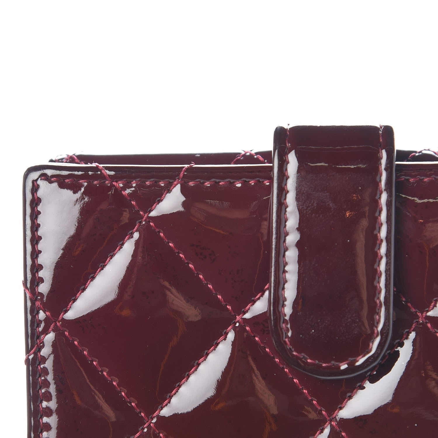 Chanel Patent Quilted Compact French Flap Wallet Dark Red 11 of 13