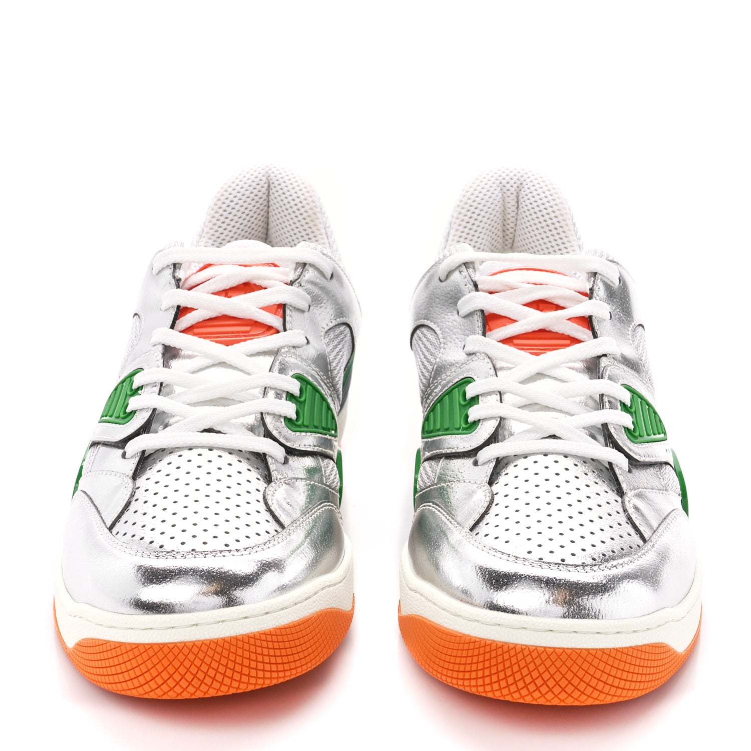 Gucci Laminated Textured Dollar Calfskin Mens Good Game Basketball Low Top Sneakers 11 Silver 2 of 10