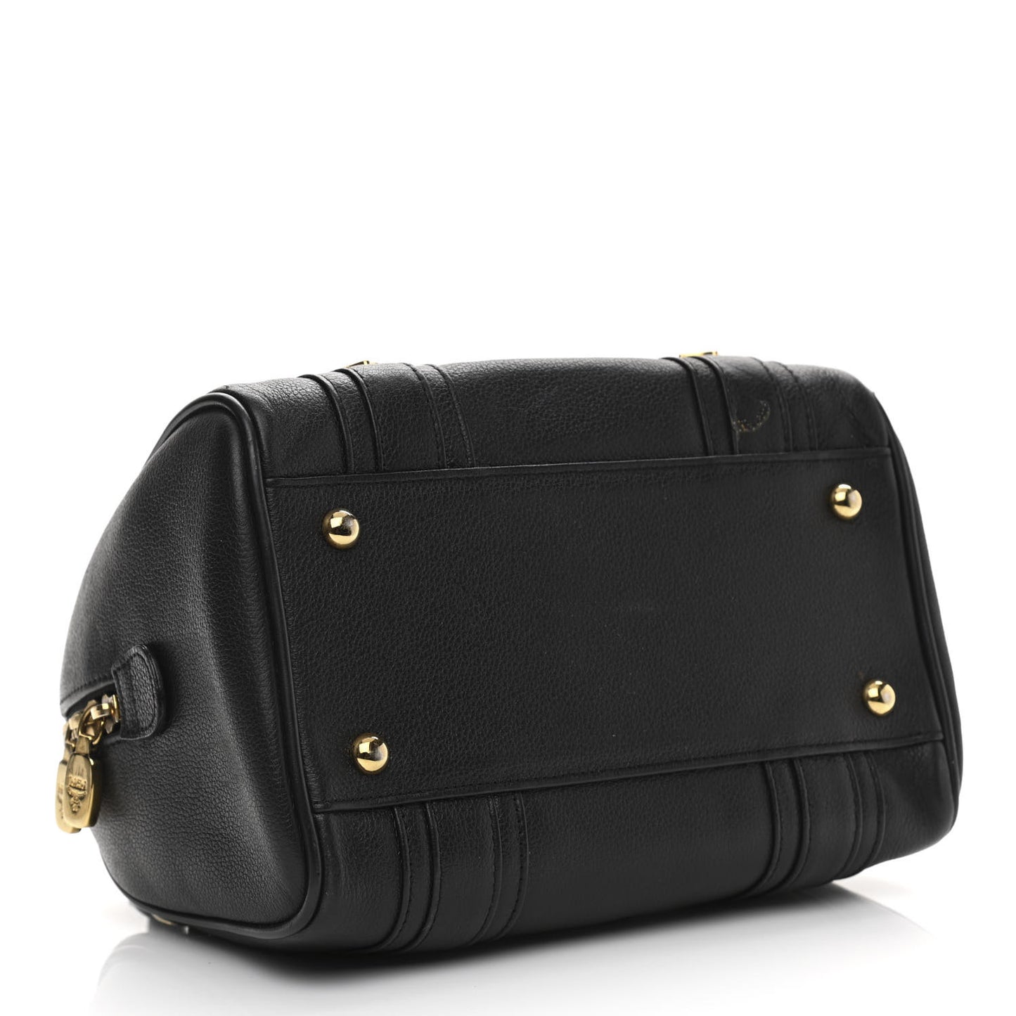 Grained Calfskin Studded Boston Bag Black