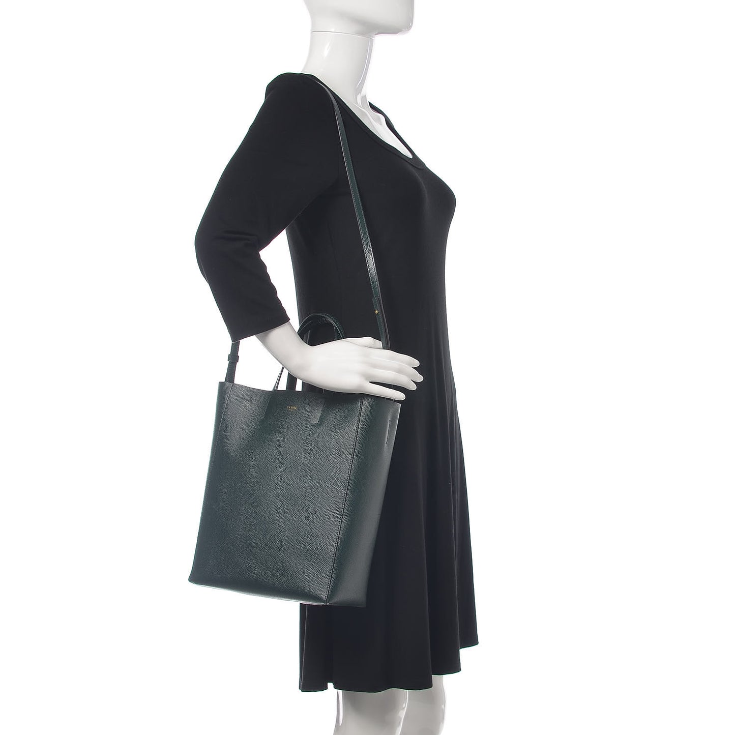 Grained Calfskin Small Vertical Cabas Amazone