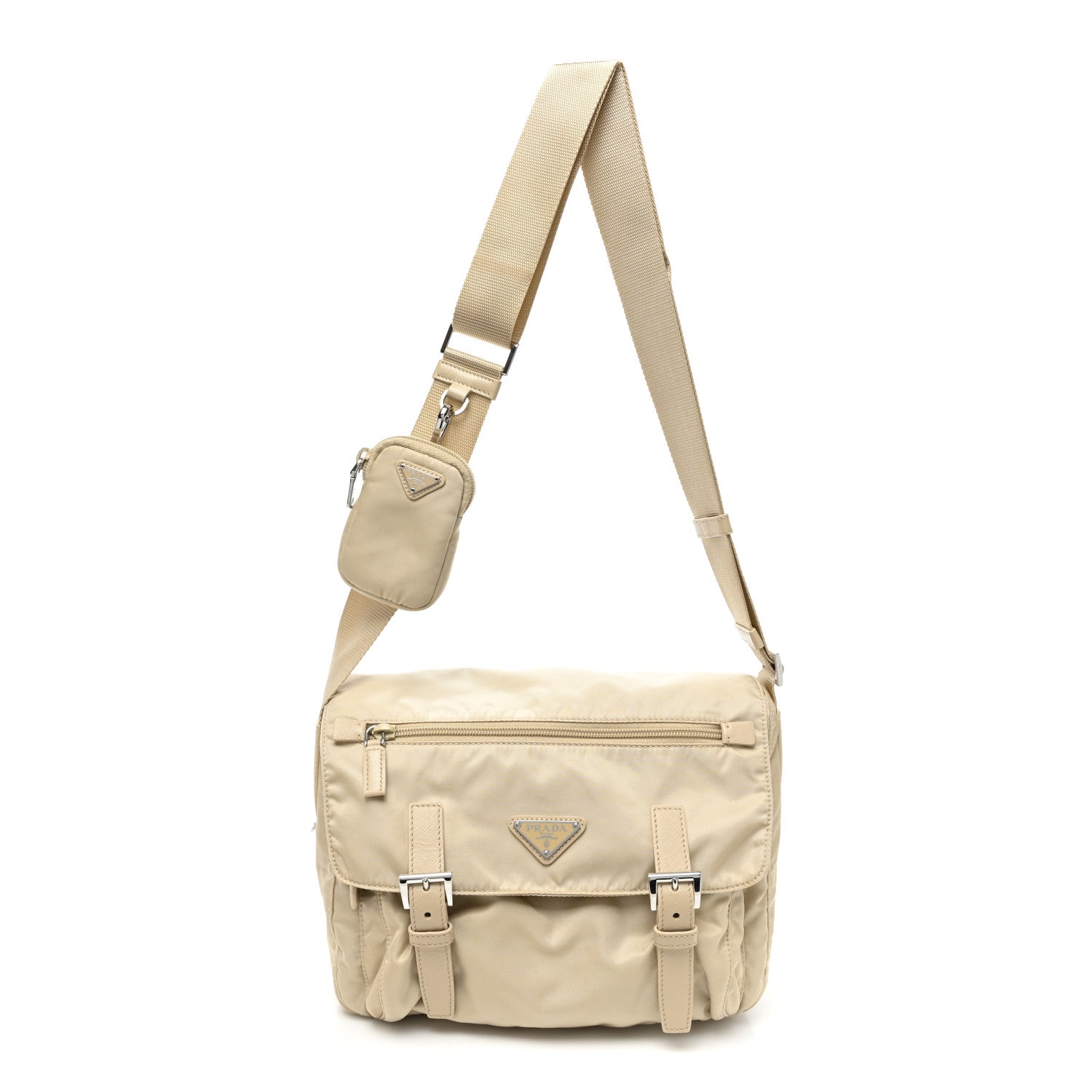Prada Re-Nylon Vela Saffiano Pocket Single Buckle Messenger Shoulder Bag Deserto 1 of 9