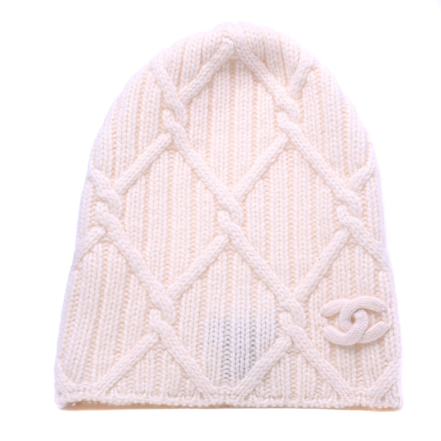 CHANE Cashmere CC Beanie Hat White